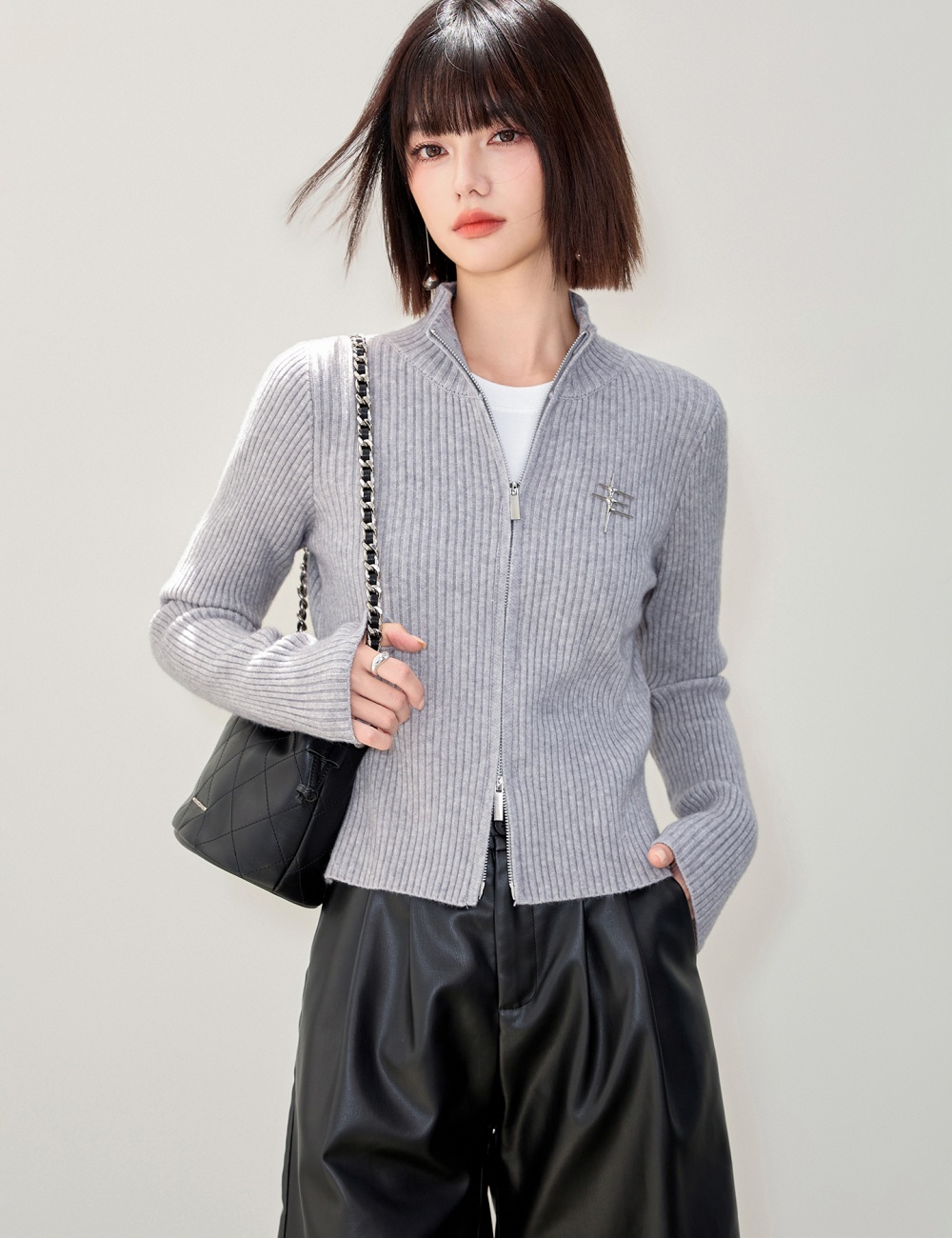 Autumn and winter pure cardigan zip tops for women