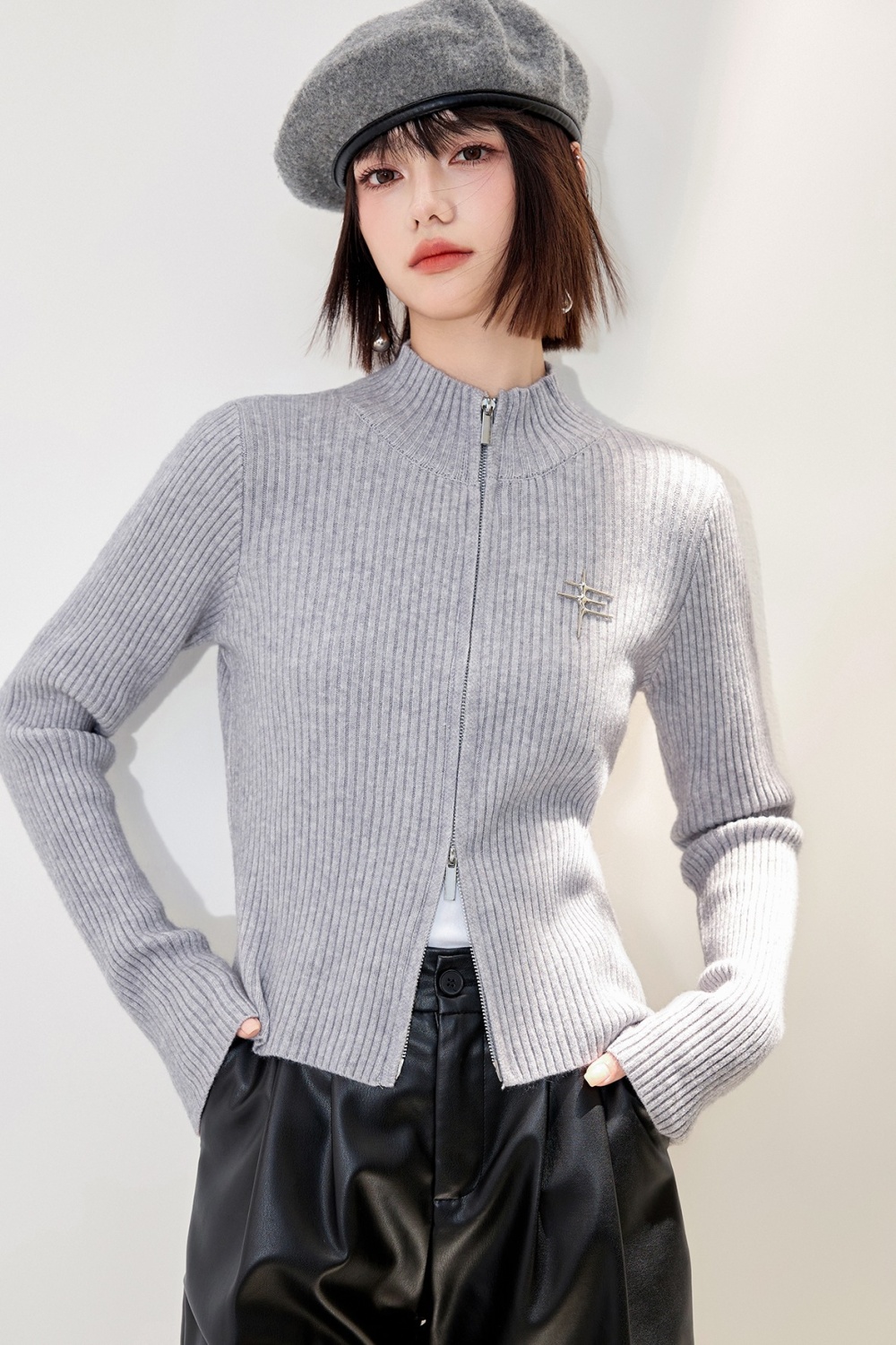Autumn and winter pure cardigan zip tops for women
