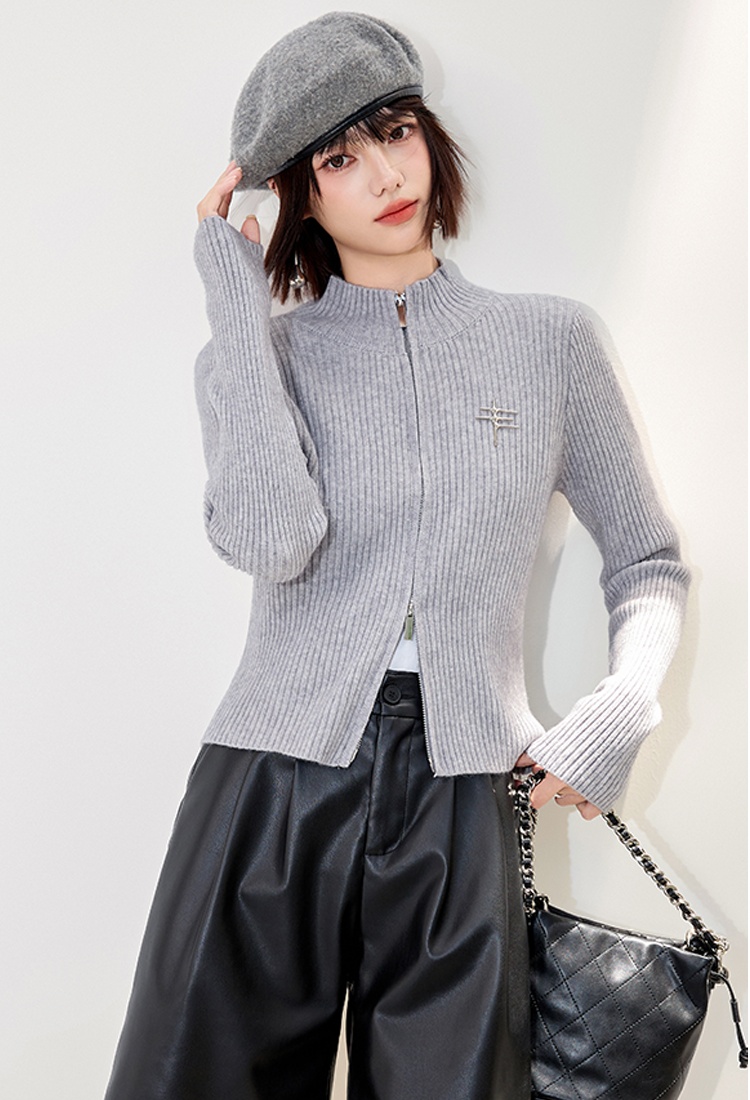 Autumn and winter pure cardigan zip tops for women