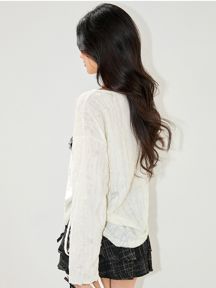 Sloping shoulder strapless loose tops autumn lazy T-shirt