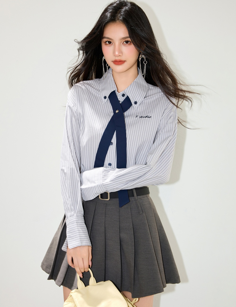 Stripe collar autumn Casual embroidery shirt for women