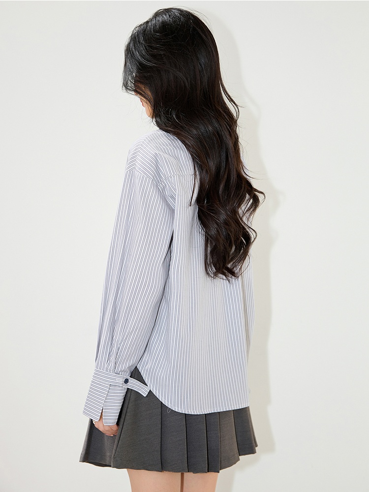Stripe collar autumn Casual embroidery shirt for women