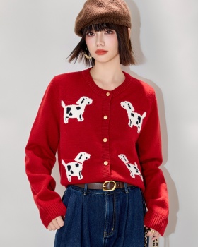 Knitted show young coat jacquard slim cardigan for women