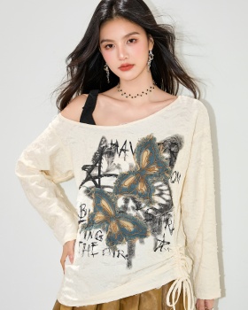 Loose strapless enticement lazy retro long sleeve patch smock