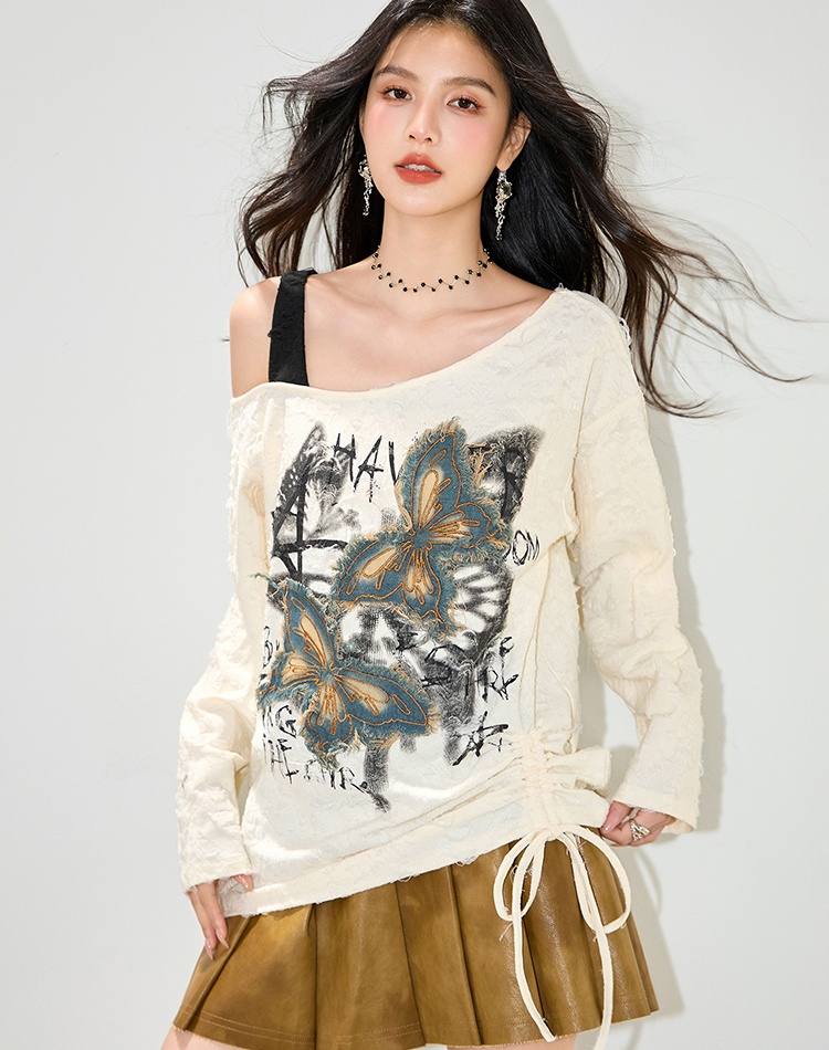 Loose strapless enticement lazy retro long sleeve patch smock