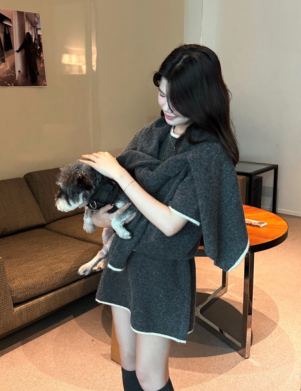 Lady tops short sleeve short skirt 3pcs set