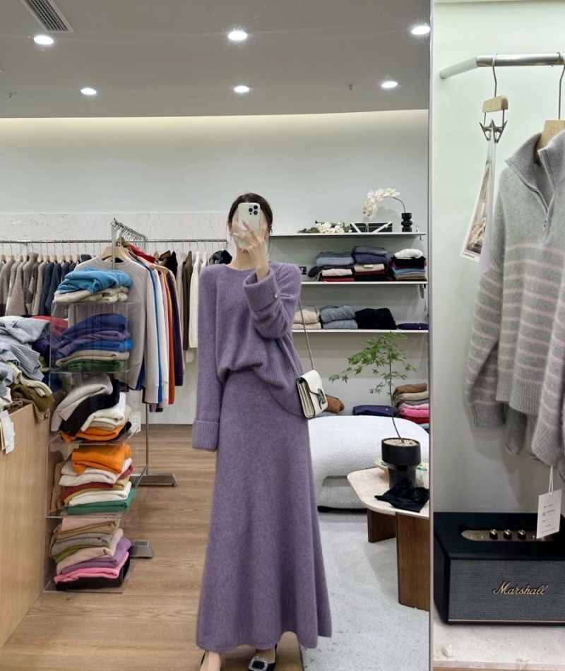 Purple grace knitted autumn and winter refinement dress