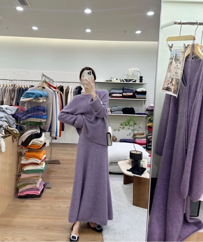 Purple grace knitted autumn and winter refinement dress