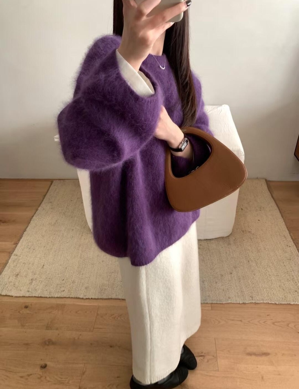 Korean style was white lazy sweater for women