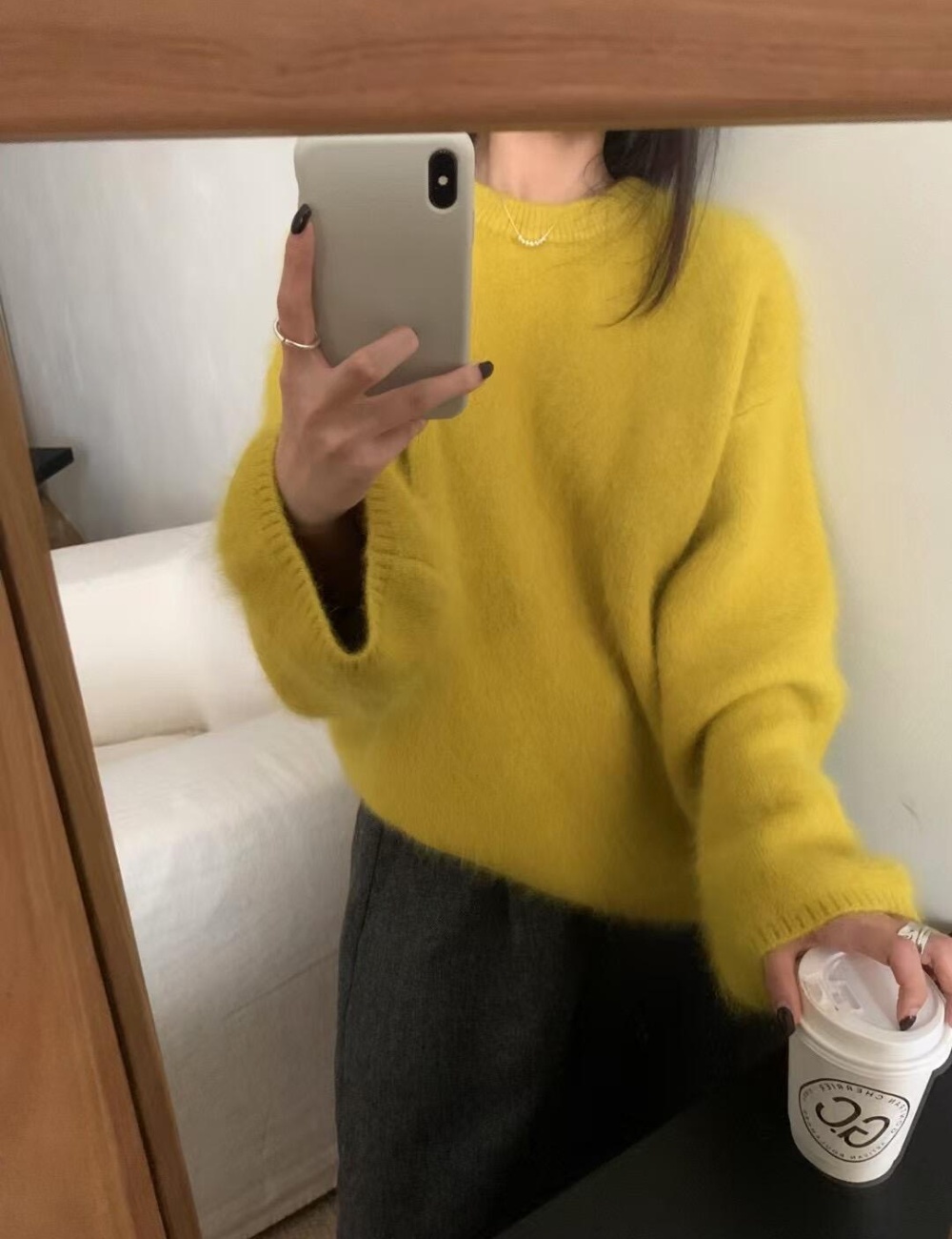 Korean style was white lazy sweater for women