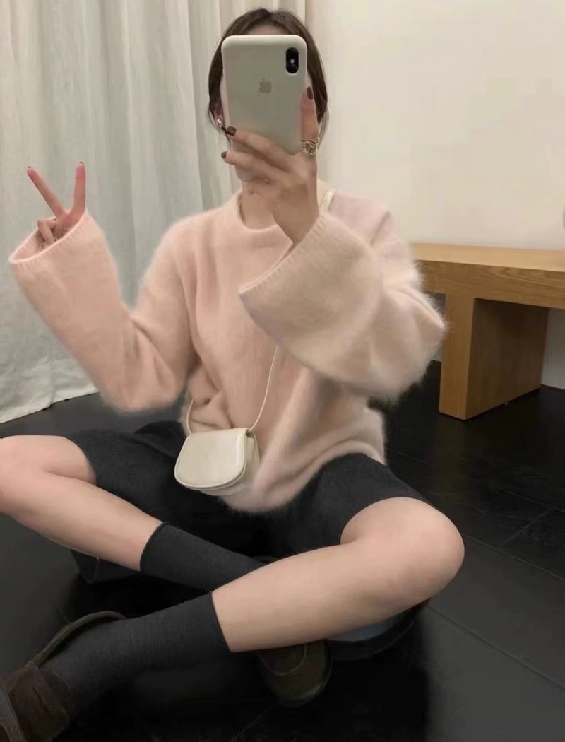 Korean style was white lazy sweater for women
