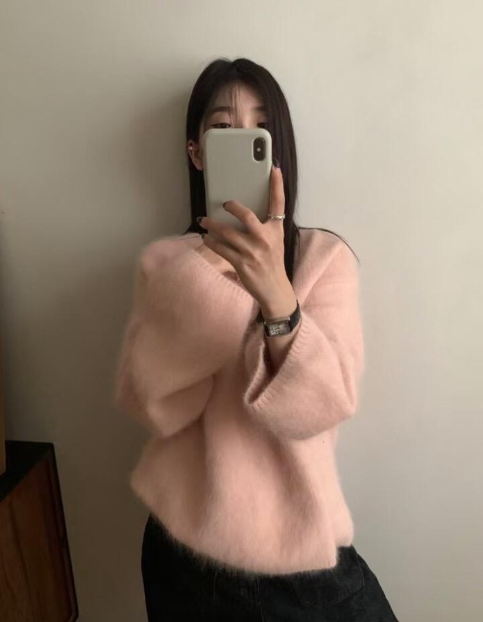Korean style was white lazy sweater for women
