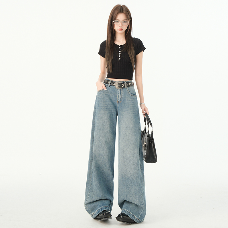 Drape straight long pants wide leg pants for women