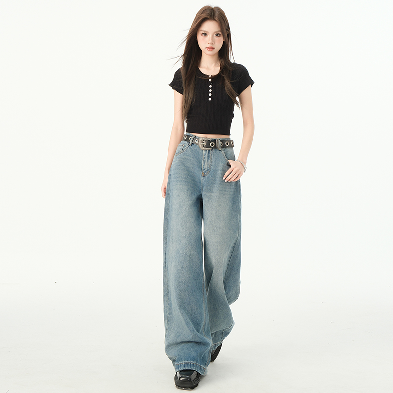 Drape straight long pants wide leg pants for women