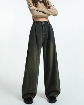 Drape slim fold jeans straight mopping pants for women
