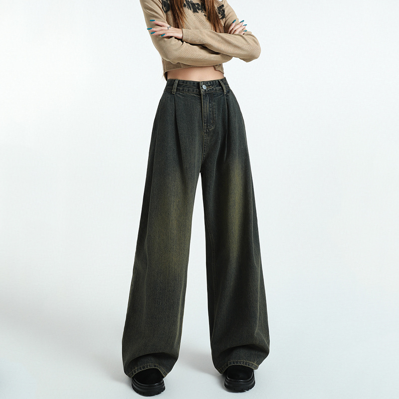 Drape slim fold jeans straight mopping pants for women