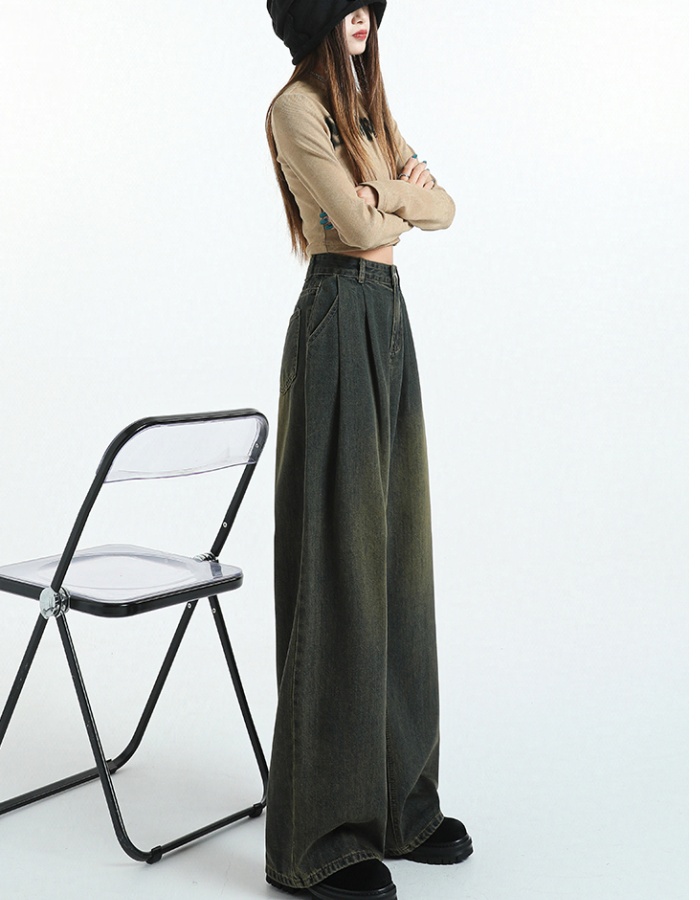 Drape slim fold jeans straight mopping pants for women