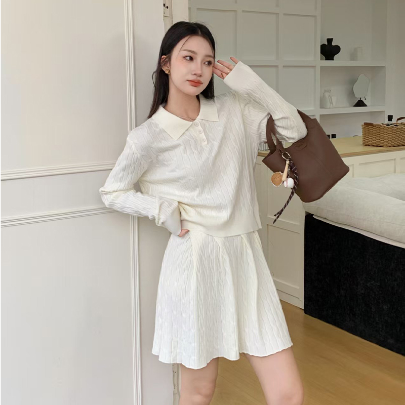 Korean style bottoming shirt knitted sweater 2pcs set