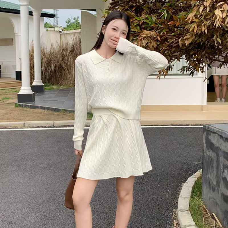 Korean style bottoming shirt knitted sweater 2pcs set