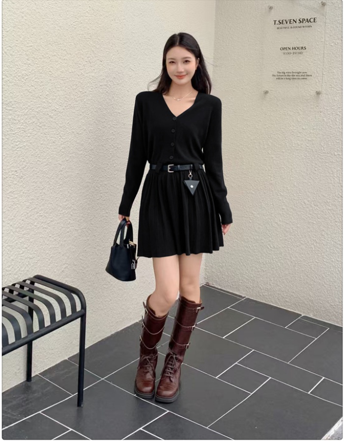 V-neck knitted T-back Korean style dress