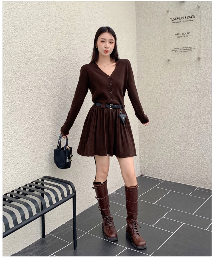 V-neck knitted T-back Korean style dress