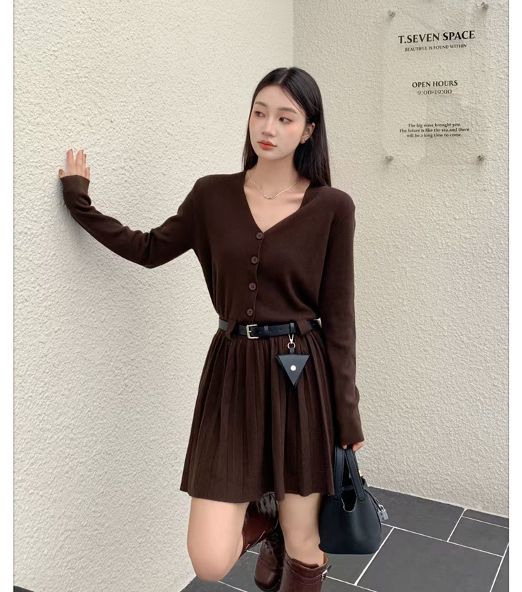 V-neck knitted T-back Korean style dress