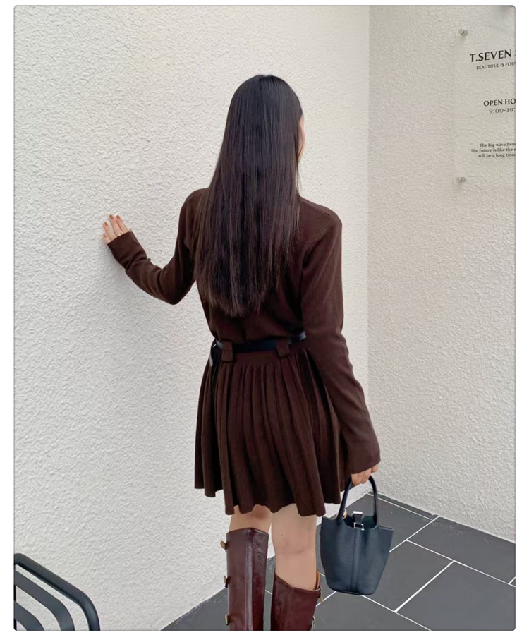 V-neck knitted T-back Korean style dress