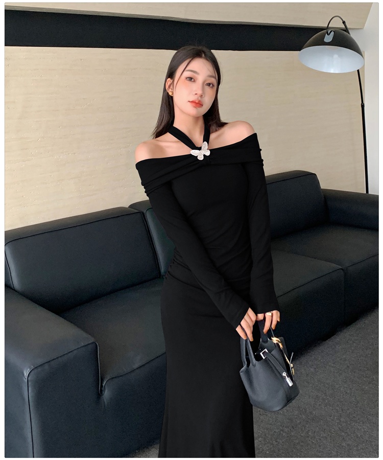 Package hip inside the ride flat shoulder dress for women