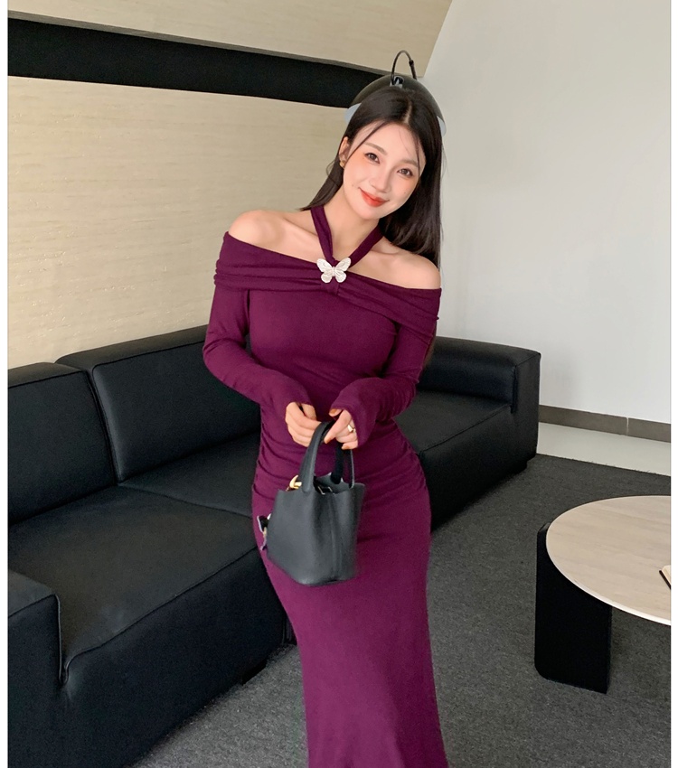 Package hip inside the ride flat shoulder dress for women