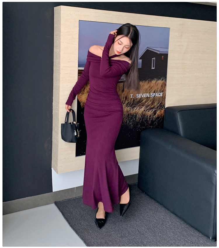 Package hip inside the ride flat shoulder dress for women