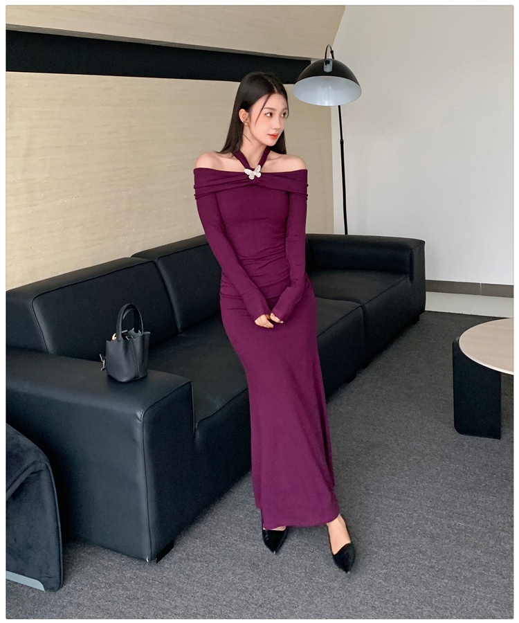 Package hip inside the ride flat shoulder dress for women