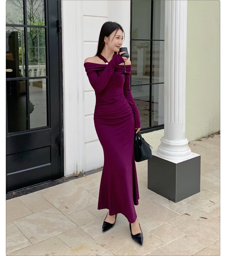 Package hip inside the ride flat shoulder dress for women