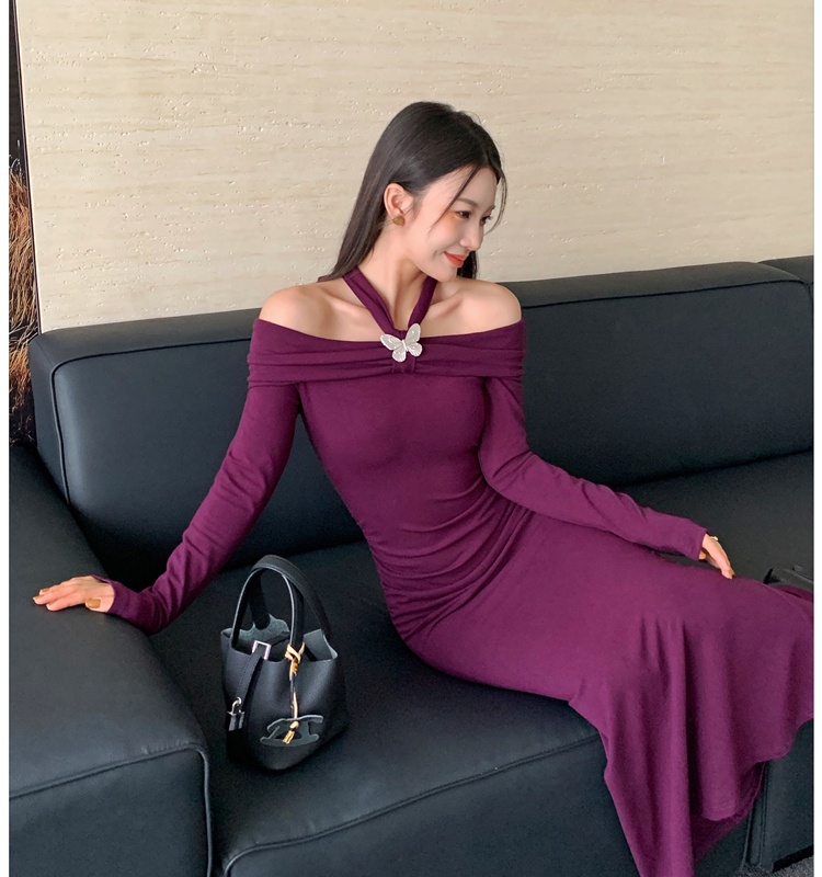 Package hip inside the ride flat shoulder dress for women