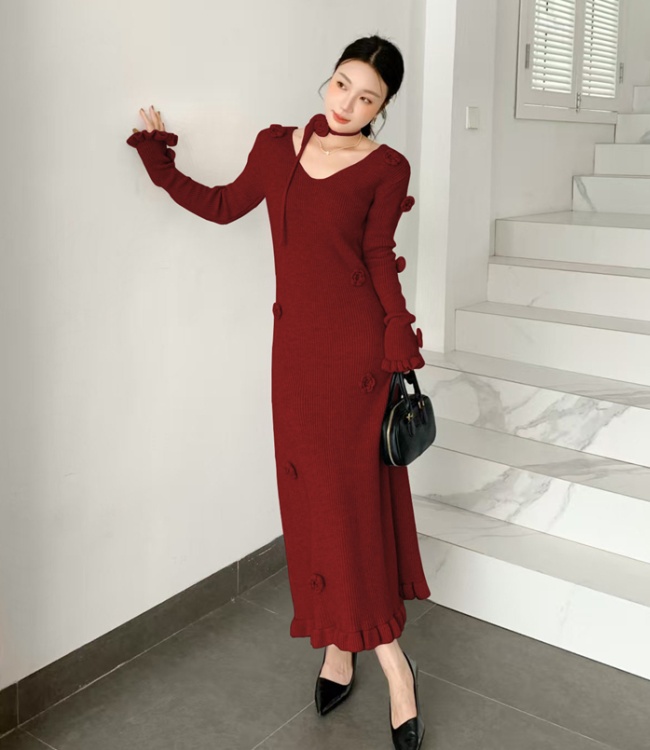 Autumn and winter jumpsuit retro long dress for women