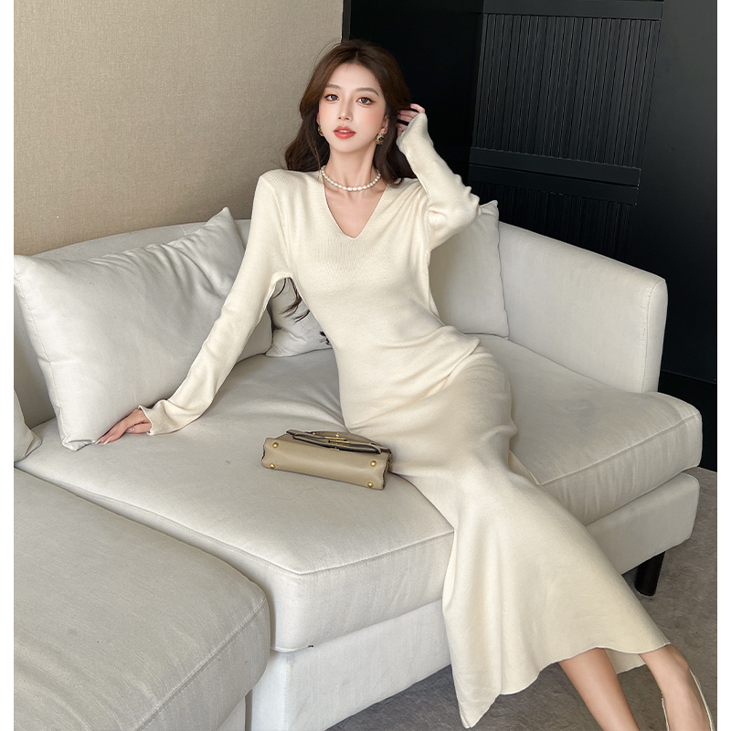 Temperament pinched waist long dress France style dress