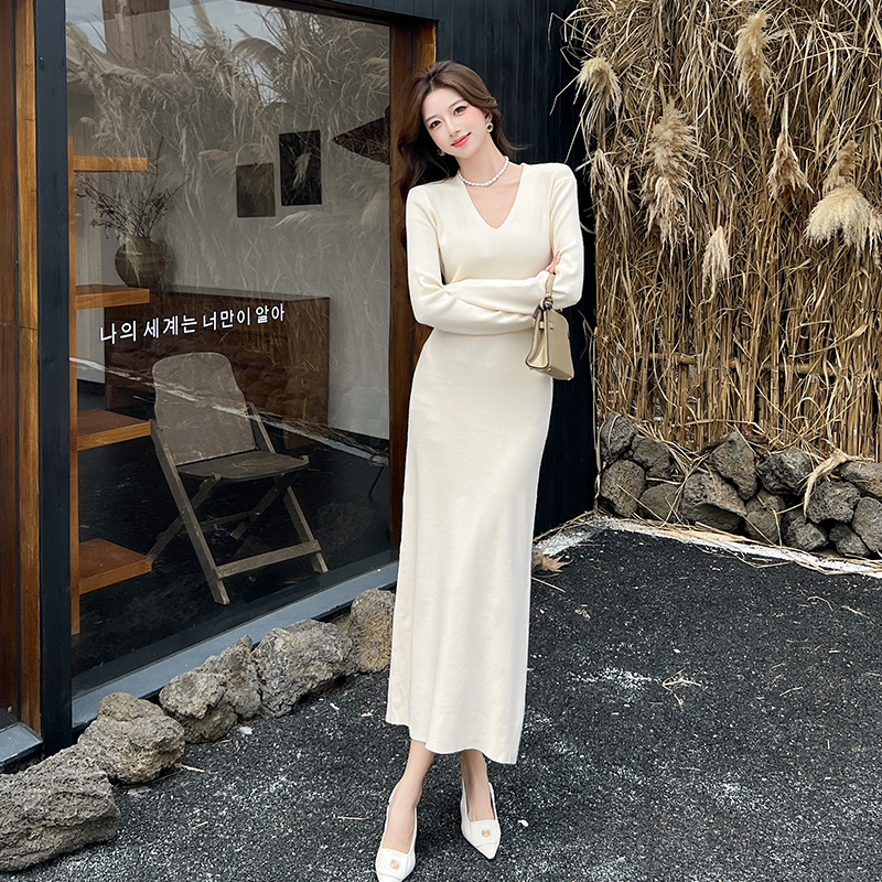 Temperament pinched waist long dress France style dress