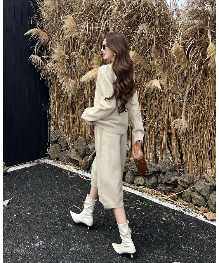 Lazy sweater knitted cropped pants 2pcs set