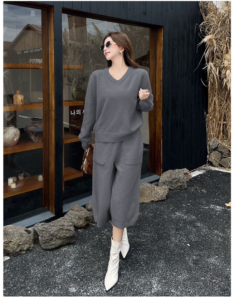 Lazy sweater knitted cropped pants 2pcs set