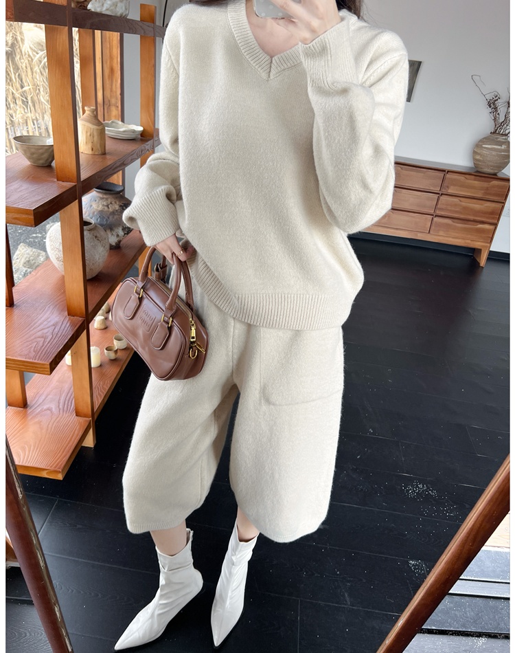 Lazy sweater knitted cropped pants 2pcs set