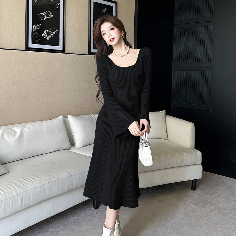 Knitted bottoming dress winter retro long dress