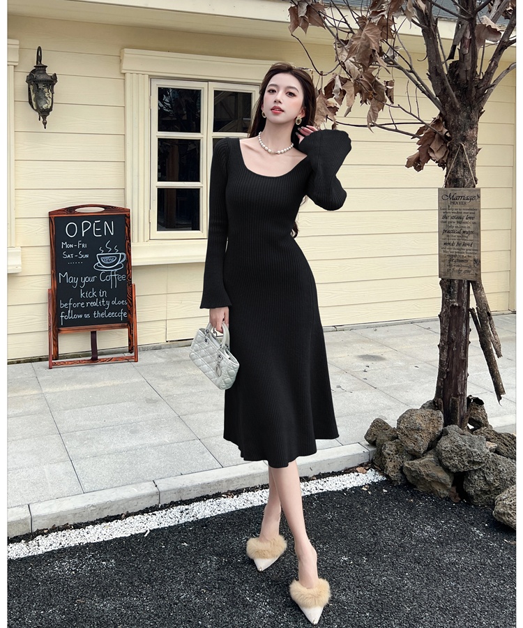 Knitted bottoming dress winter retro long dress