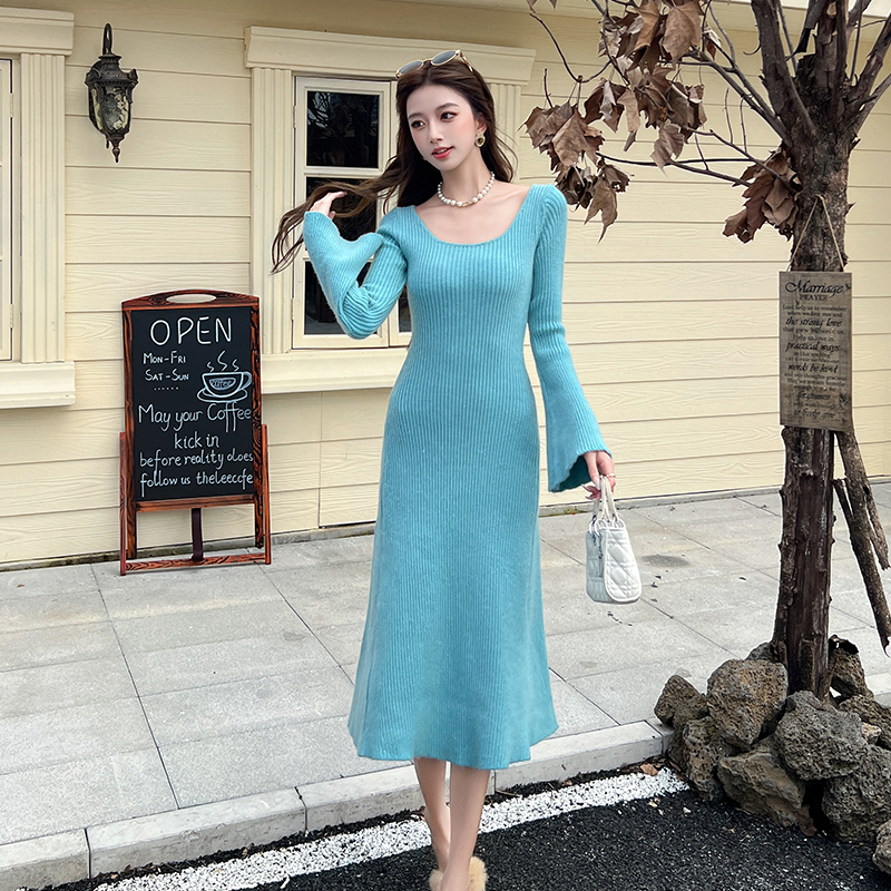Knitted bottoming dress winter retro long dress