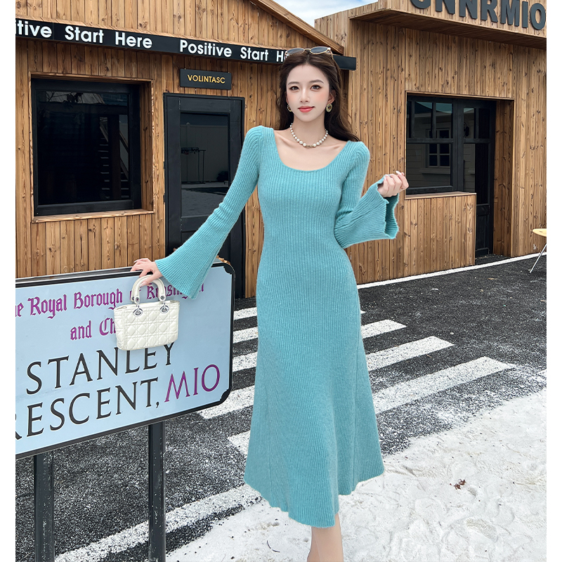 Knitted bottoming dress winter retro long dress