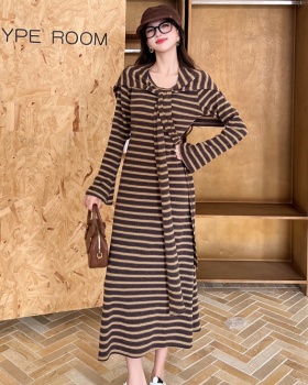 Long sleeve stripe shawl autumn and winter slim dress