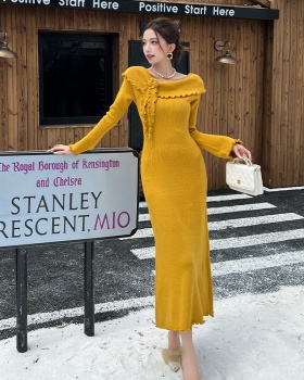 Inside the ride temperament long dress knitted wood ear dress