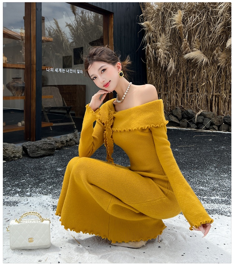 Inside the ride temperament long dress knitted wood ear dress