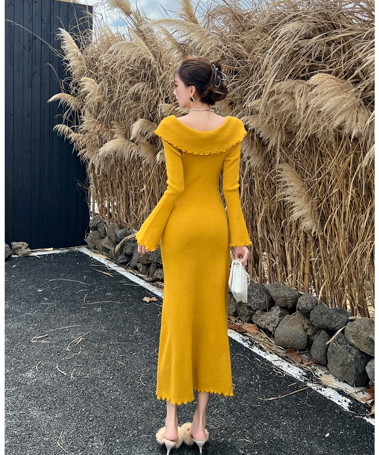 Inside the ride temperament long dress knitted wood ear dress