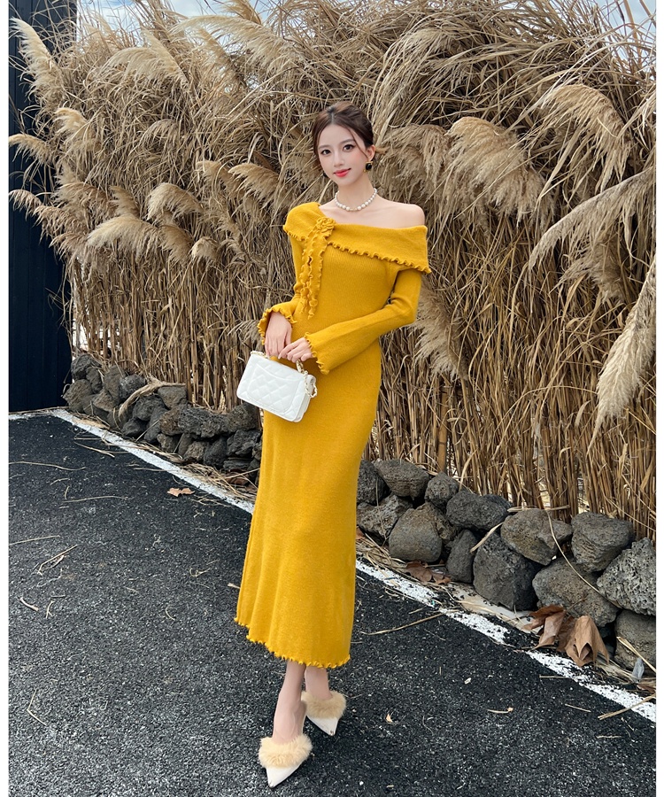 Inside the ride temperament long dress knitted wood ear dress