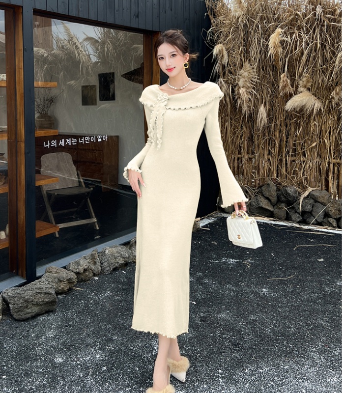 Inside the ride temperament long dress knitted wood ear dress