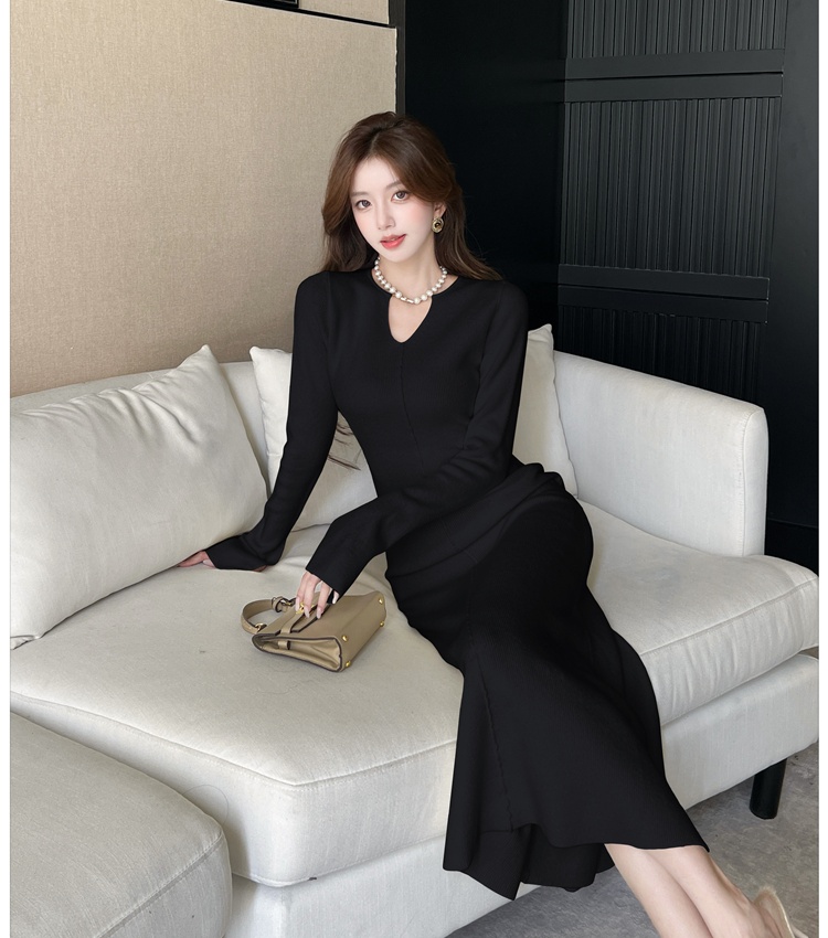 V-neck autumn and winter long dress A-line dress